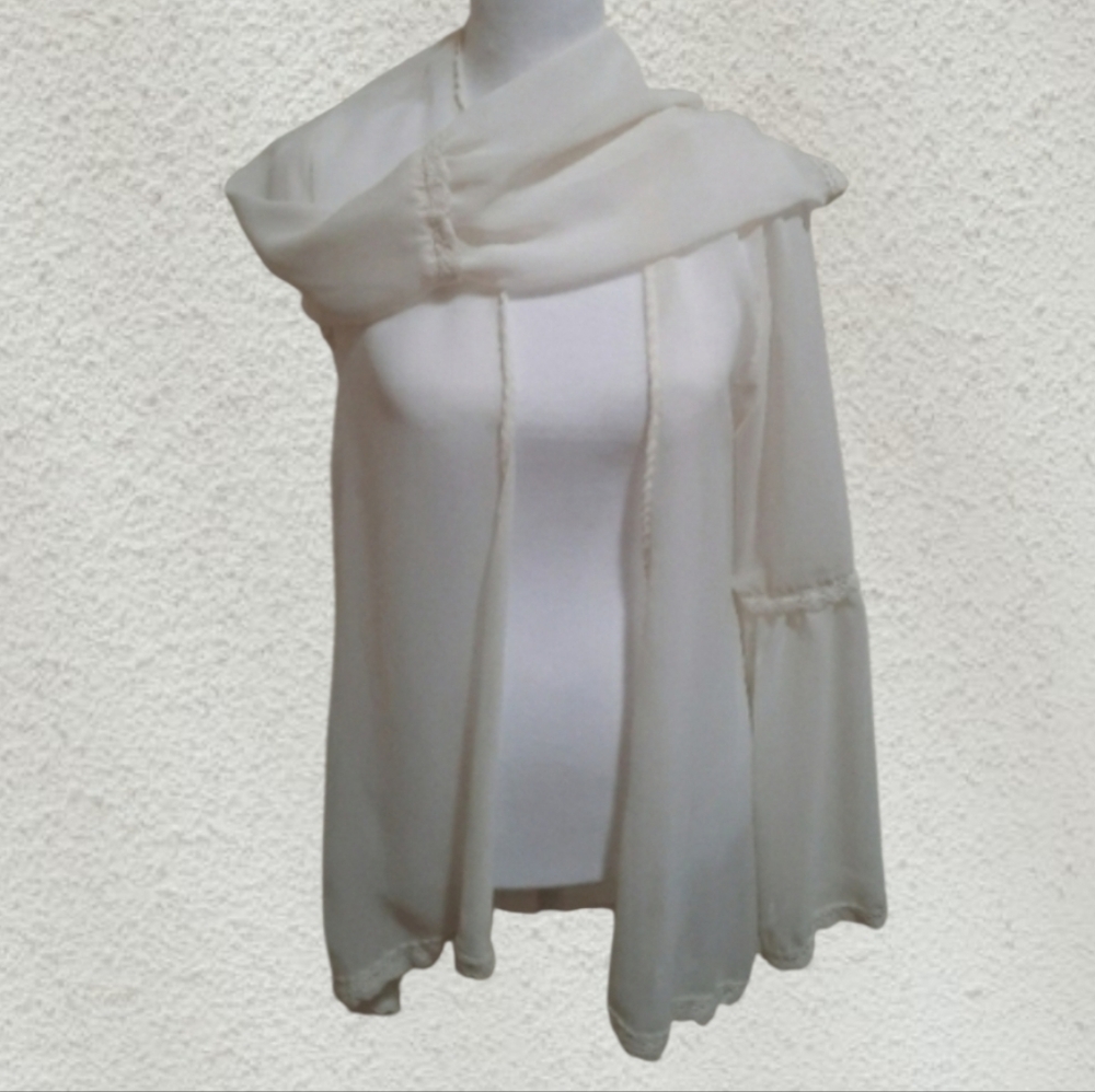 NWT Y2k Ivory Sheer Open Front Long Bell Sleeve Kimono Cover Up size S